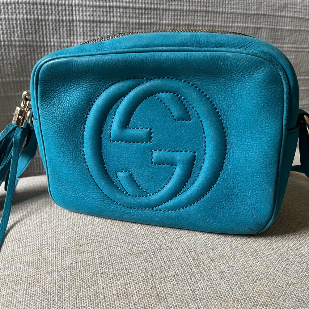 Gucci Soho Disco Cobalt Blue/Turquoise Nubuck Leather Crossbody Bag